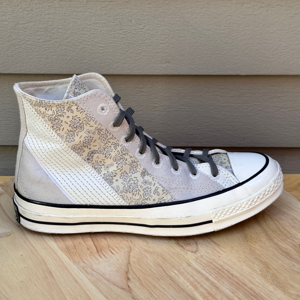 Converse Chuck 70 Hi Floral Patchwork Egret Grey Sneakers A02072C Womens 8.5